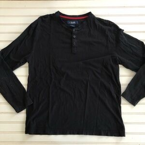 Chaps Men’s Black Long-Sleeve Henley with Red Neck Trim